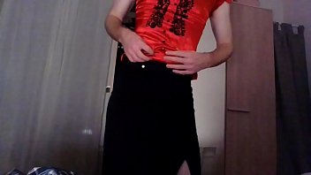 Office Hottie Strips Into Red Qipao, Teasing In Black Skirt