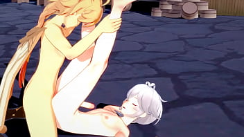 Aether And Kazuha’s Steamy Yaoi Encounter – Crossdressing Footjob & Creampie