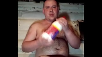 Russian Stud Perches His Massive Round Ass On A Milk Bottle