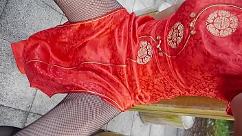 Sultry Japanese Crossdresser In Qipao And Stockings