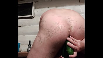 Russian Guy Films Himself Stuffing His Plump Ass With Two Giant Cucumbers On Smartphone